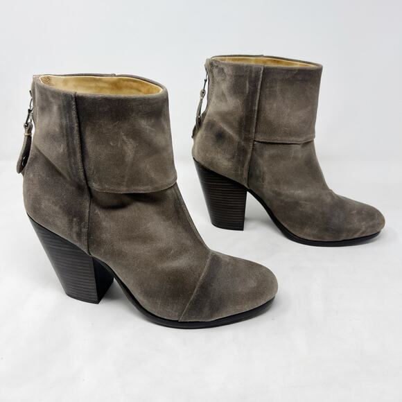 [Rag & Bone] Distressed Brown Newbury Leather Chunky Heel Ankle Boots Sz US 9.5 - Picture 1 of 12